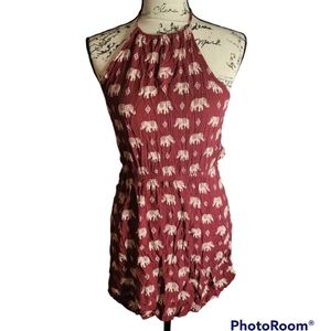 Forever 21 small red elephant strapless open back summer tie dress